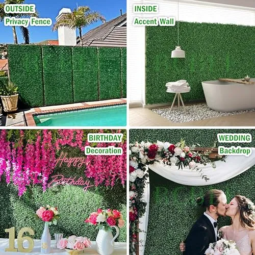 BCBLF 10x10Inch 8Pcs Grass Wall Panels, 4 Layers UV-Anti Boxwood Greenery Hedge with 50 Zip Ties, No Odor Artificial Fake Grass Backdrop for Indoor Outdoor Privacy, Birthday Wedding Decor, 5.6 SQ FT