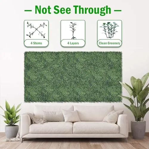 BCBLF 10x10Inch 8Pcs Grass Wall Panels, 4 Layers UV-Anti Boxwood Greenery Hedge with 50 Zip Ties, No Odor Artificial Fake Grass Backdrop for Indoor Outdoor Privacy, Birthday Wedding Decor, 5.6 SQ FT
