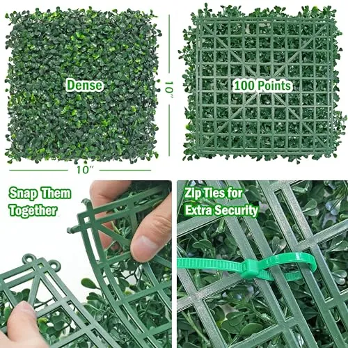 BCBLF 10x10Inch 8Pcs Grass Wall Panels, 4 Layers UV-Anti Boxwood Greenery Hedge with 50 Zip Ties, No Odor Artificial Fake Grass Backdrop for Indoor Outdoor Privacy, Birthday Wedding Decor, 5.6 SQ FT