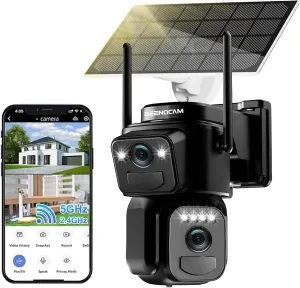 BEENOCAM 4K Solar Security Cameras Wireless Outdoor, Dual Lens 360PTZ Solar Cameras for Home Security with Color Night Vision,PIR Human Detection, Auto Tracking,Spotlight/Siren Alarm, 2.4/5Ghz WiFi