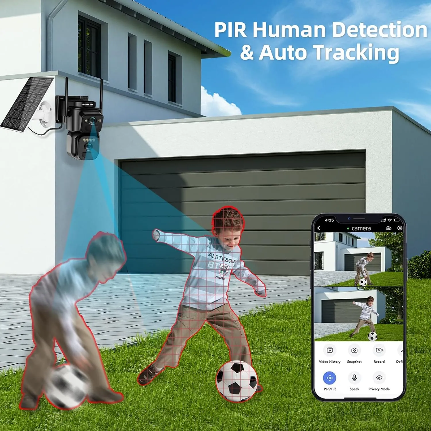 BEENOCAM 4K Solar Security Cameras Wireless Outdoor, Dual Lens 360PTZ Solar Cameras for Home Security with Color Night Vision,PIR Human Detection, Auto Tracking,Spotlight/Siren Alarm, 2.4/5Ghz WiFi