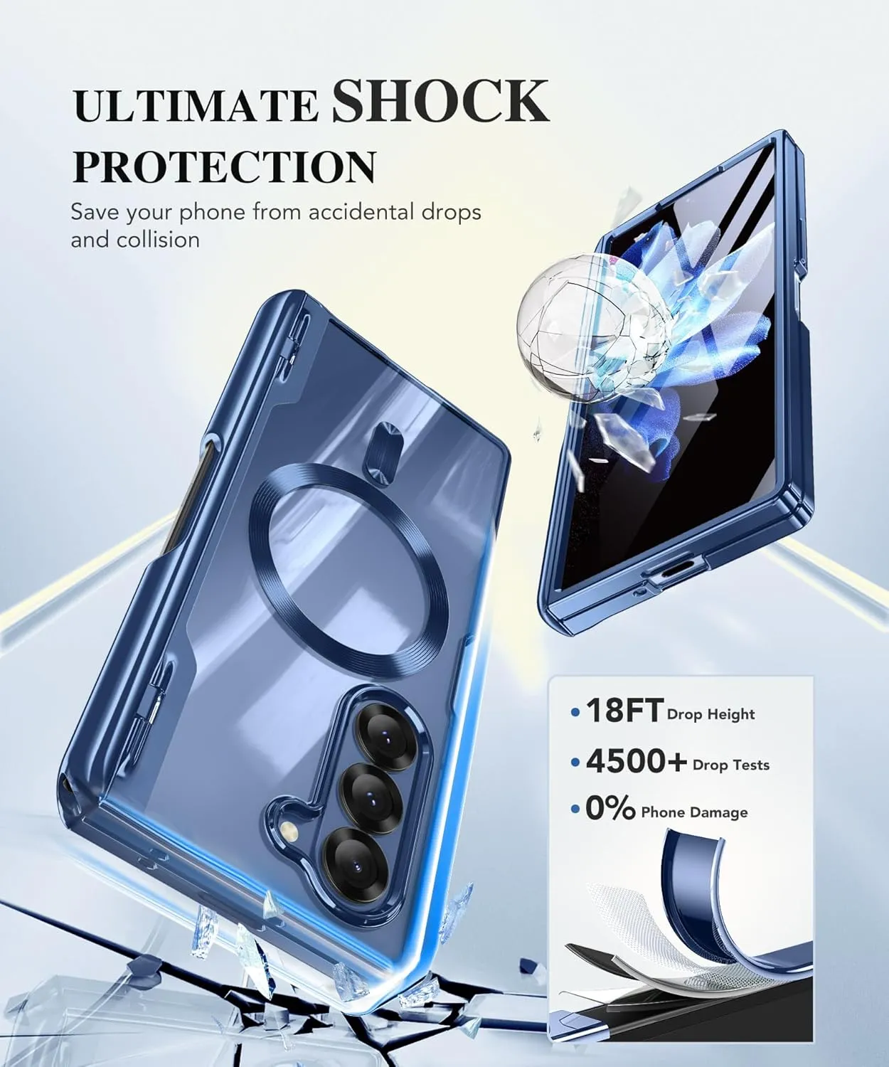 BERFY Upgraded Magnetic for Z Fold 6 Case with S Pen Holder, Compatible with Magsafe,[Built-in Screen Protector & Hinge Protection] Full-Body Plating Slim Phone Case for Samsung Galaxy Z Fold 6, Blue