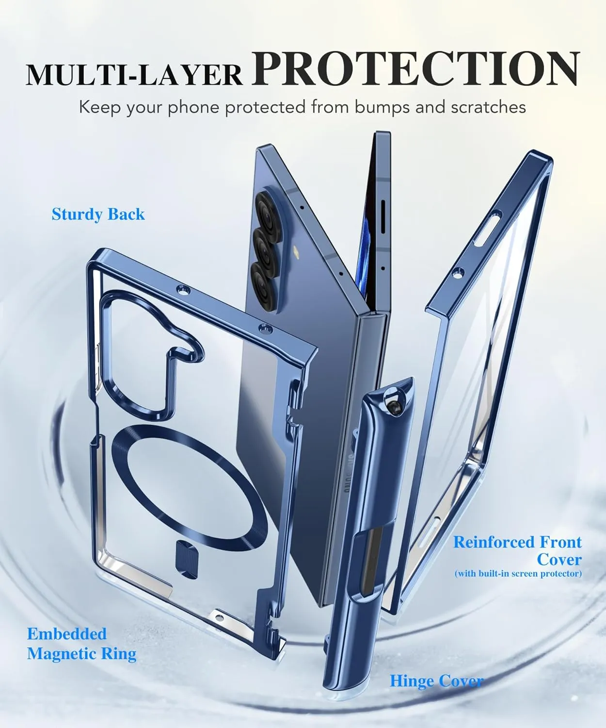 BERFY Upgraded Magnetic for Z Fold 6 Case with S Pen Holder, Compatible with Magsafe,[Built-in Screen Protector & Hinge Protection] Full-Body Plating Slim Phone Case for Samsung Galaxy Z Fold 6, Blue