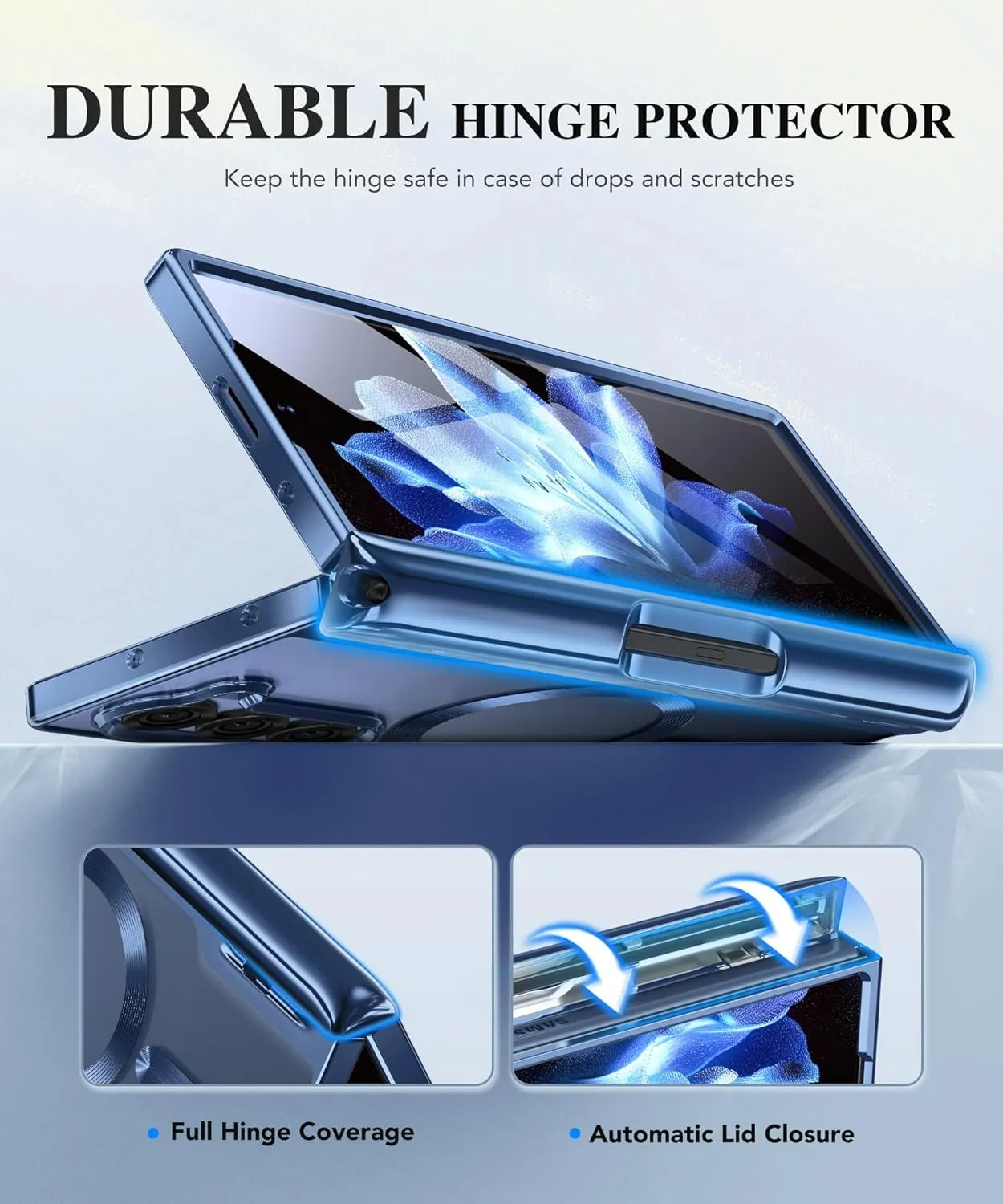 BERFY Upgraded Magnetic for Z Fold 6 Case with S Pen Holder, Compatible with Magsafe,[Built-in Screen Protector & Hinge Protection] Full-Body Plating Slim Phone Case for Samsung Galaxy Z Fold 6, Blue