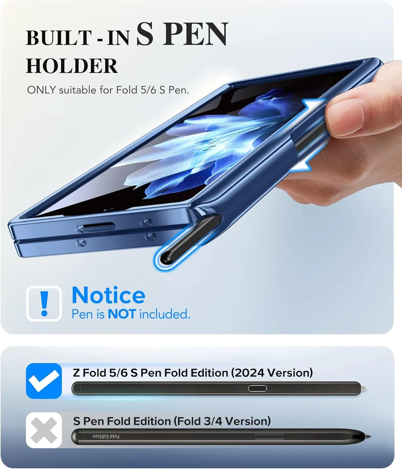 BERFY Upgraded Magnetic for Z Fold 6 Case with S Pen Holder, Compatible with Magsafe,[Built-in Screen Protector & Hinge Protection] Full-Body Plating Slim Phone Case for Samsung Galaxy Z Fold 6, Blue