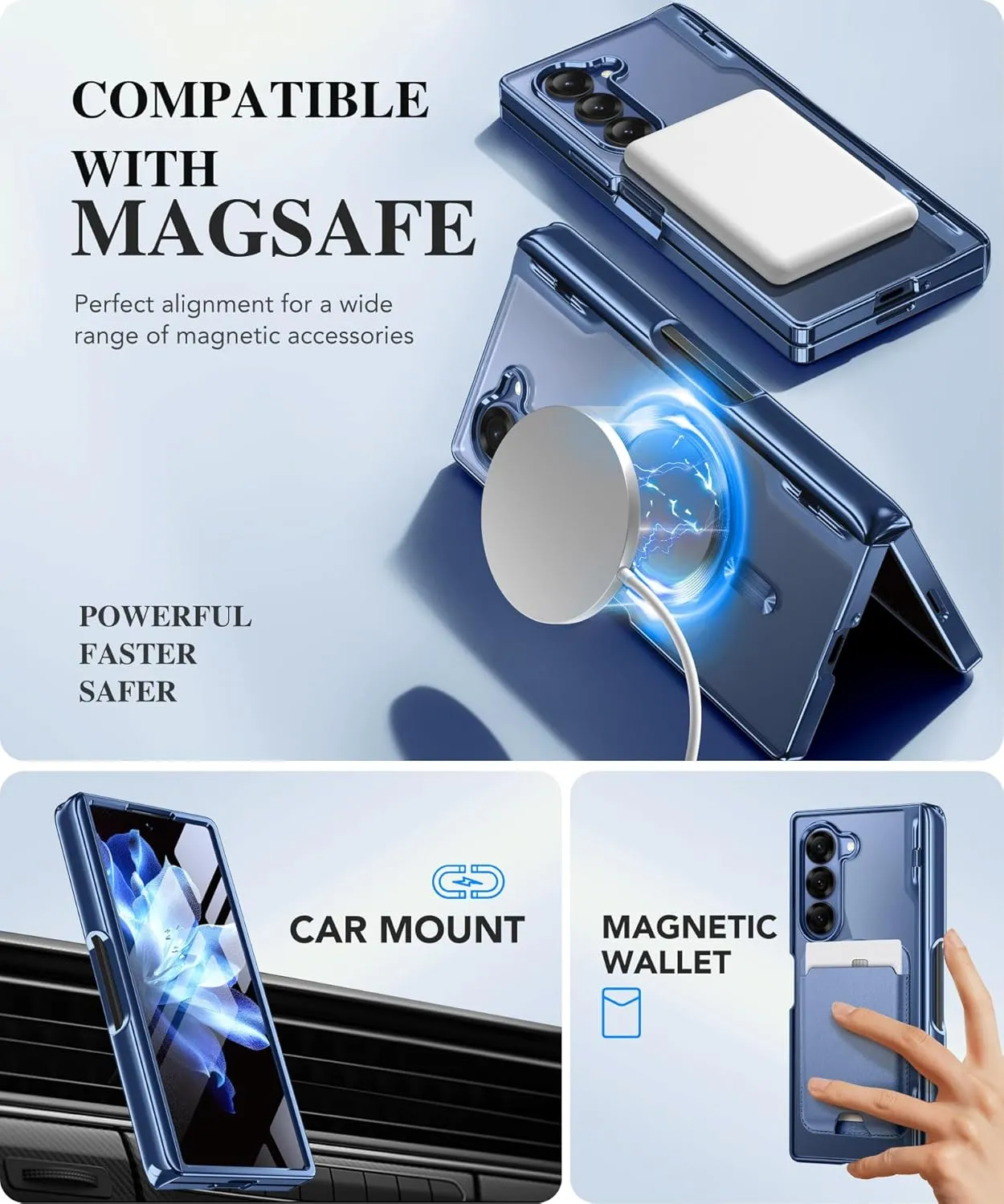 BERFY Upgraded Magnetic for Z Fold 6 Case with S Pen Holder, Compatible with Magsafe,[Built-in Screen Protector & Hinge Protection] Full-Body Plating Slim Phone Case for Samsung Galaxy Z Fold 6, Blue