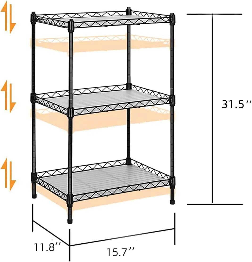 Best 3-Tier Wire Shelving - Black -Mini Shelf - Kitchen Storage Shelves, Lightweight countertop Storage Rack Corner Shelf Shelving Adjustable Storage Shelf, 11.8" D x 15.7" W x 31.5" H