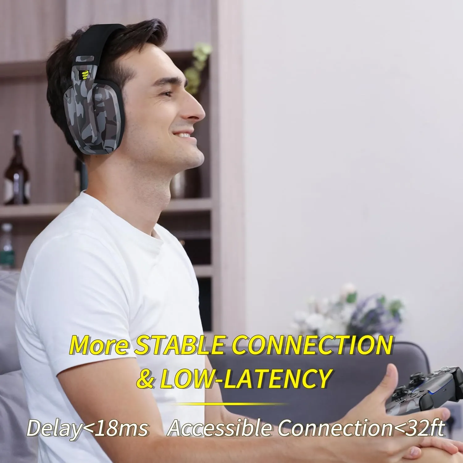 BINNUNE 2.4GHz Wireless Gaming Headset with Noise Cancelling Mic for PS4, PS5, PC, Mac, Bluetooth Gaming Headphones Headset with Flip Microphone for Laptop Computer
