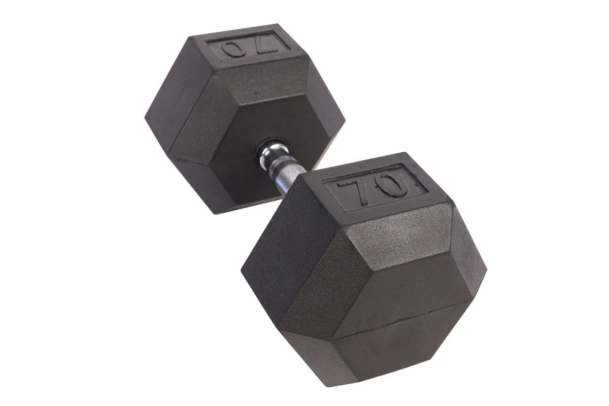 Black Hex Rubber Coated Dumbbells Singles (5-110lbs)