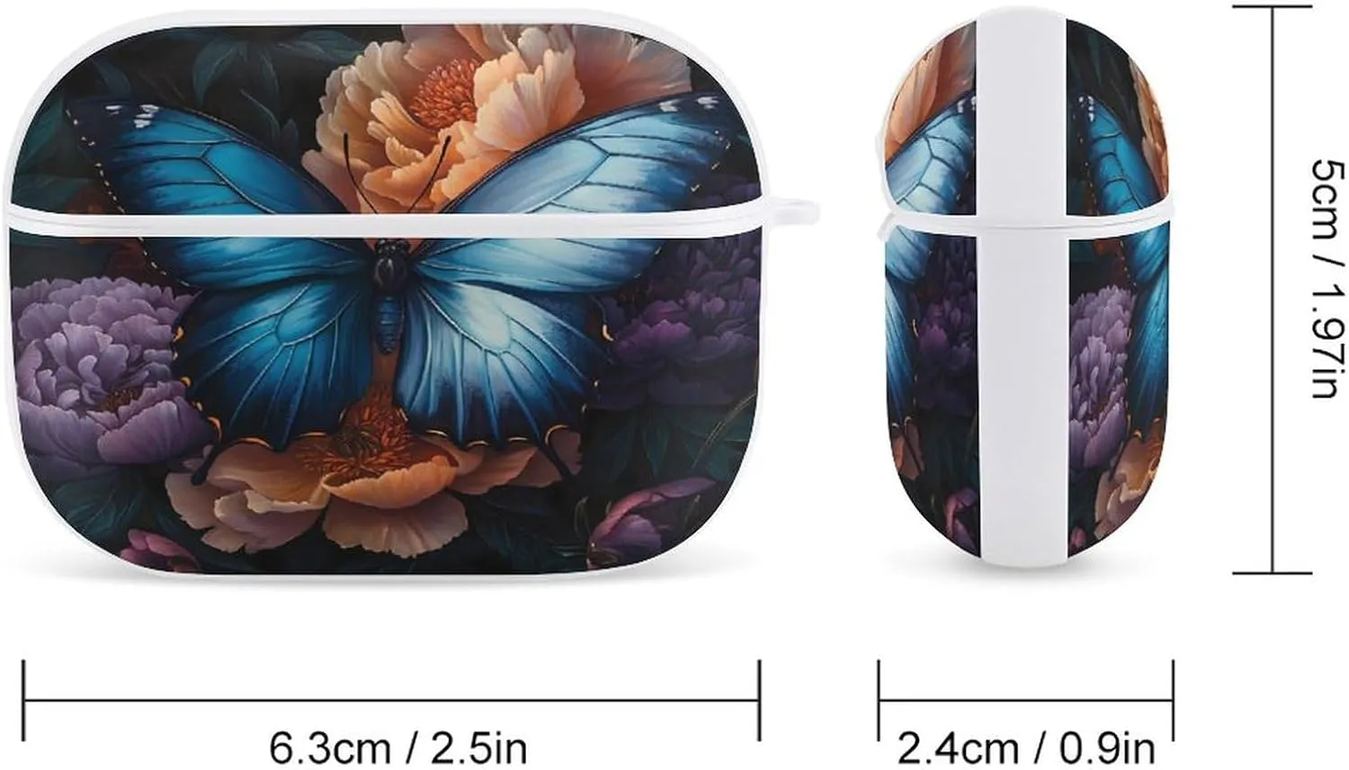 Blue Butterfly Peony Florals Earbud Case Bluetooth Headphone Case Full Protective Case with Keychain Compatible with Airpods Pro White-Style