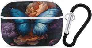 Blue Butterfly Peony Florals Earbud Case Bluetooth Headphone Case Full Protective Case with Keychain Compatible with Airpods Pro White-Style