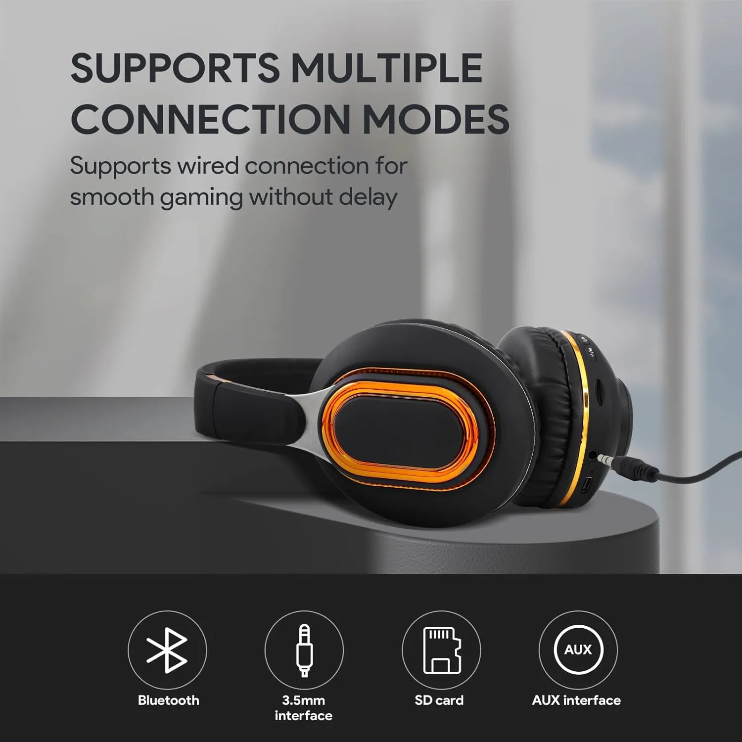 Bluetooth Headphones, Foldable Wireless Over-Ear Headphones with Hidden Mic for Cell Phone, Laptop, PC, Suitable for Music, School, Workouts, and Gaming (Black)