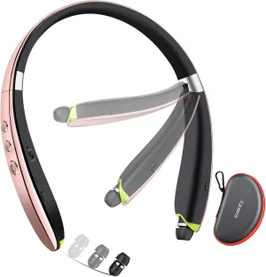 Bluetooth Headset, 2024 Upgraded Neckband Bluetooth Headphones with Retractable Earbuds, Noise Cancelling Stereo Earphones with Mic, Foldable Wireless Headphones for Sports Office with Carry Case