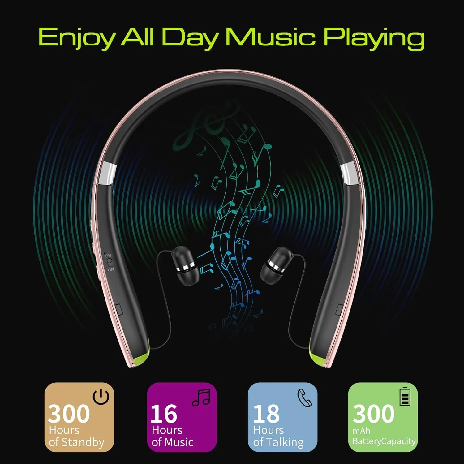 Bluetooth Headset, 2024 Upgraded Neckband Bluetooth Headphones with Retractable Earbuds, Noise Cancelling Stereo Earphones with Mic, Foldable Wireless Headphones for Sports Office with Carry Case