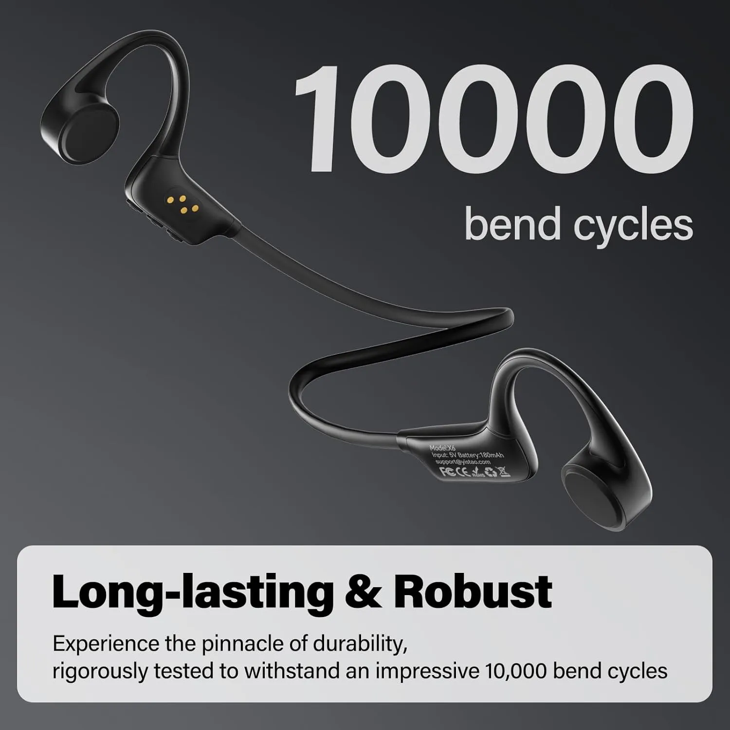 Bone Conduction Headphones, Open Ear Headphones Wireless Earphones, 32GB MP3, 8 Hours Playtime, Bluetooth 5.3, IP68 Waterproof Earphones for Running and Fitness Workout - Black
