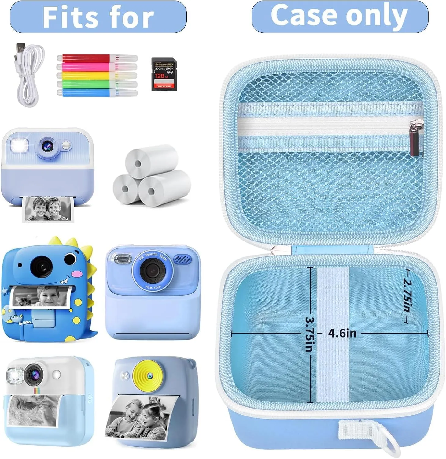 Boobowl Case for DUDUDRAGON/for Masterbee/for Cimizi Instant Camera, Kids Digital Cameras Storage as Christmas and Birthday Present for Print Papers, Colour Pen and Accessories (Bag Only)-Blue