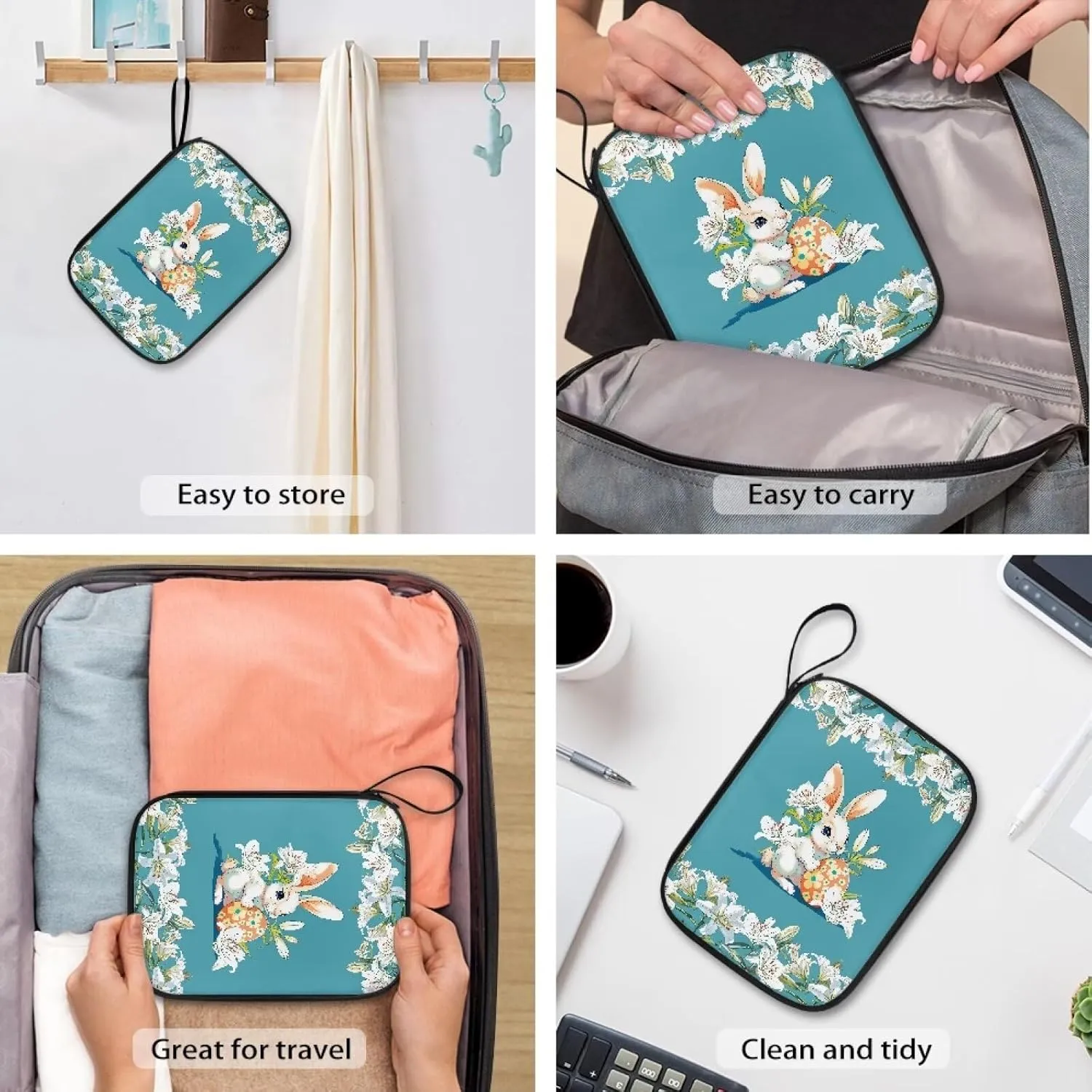 Bunny Lily Watch Band Organizer Holds 12 Watch Straps, Not Slip Waterproof Watch Straps Organizer and Storage Holder Bag Watch Band Case with Handle for Home, Travel Easter Decor