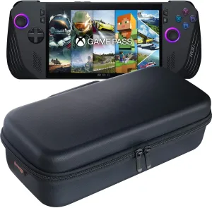 ButterFox Large Carry Case Bag for ASUS Rog Ally X with Built-in Stand, Fits Charger, Large Accessories Pocket for 65W Battery Bank, Slim Mouse and HDMI Cable - Black/Purple