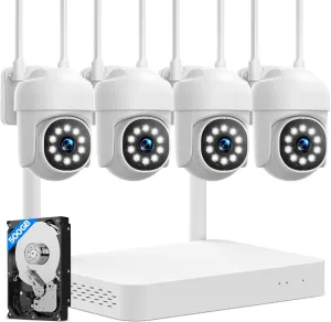 Camcamp Cameras for Home Security, 2-Way Audio Wireless Security Camera System, 1080P 4 Cam-Kit with 500GB HDD, Auto Tracking Color Night Vision 10CH Motion Detection Surveillance Security Camera