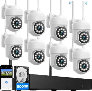 CAMCAMP Wireless Security Camera System, Expandable 16CH 4K NVR, 8PC WiFi Cameras for Home Security with PT Auto Human Tracking, 2 Way Audio, Smart Night Vision, CCTV Surveillance Kit(8, White)