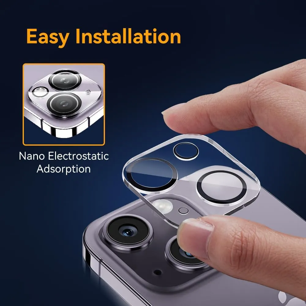 Camera Lens Protector for iPhone 15 / iPhone 14 6.1"  iPhone 15 Plus/iPhone 14 Plus 6.7" ,9H Tempered GlassUltra HD, Scratch Resistance Easy to InstallCase Friendly[Does not Affect Night Shots] 3-Pack