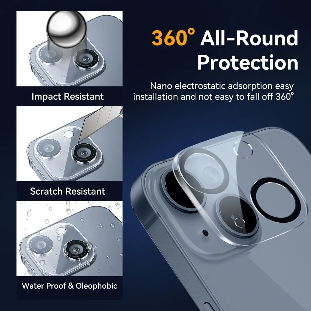 Camera Lens Protector for iPhone 15 / iPhone 14 6.1"  iPhone 15 Plus/iPhone 14 Plus 6.7" ,9H Tempered GlassUltra HD, Scratch Resistance Easy to InstallCase Friendly[Does not Affect Night Shots] 3-Pack