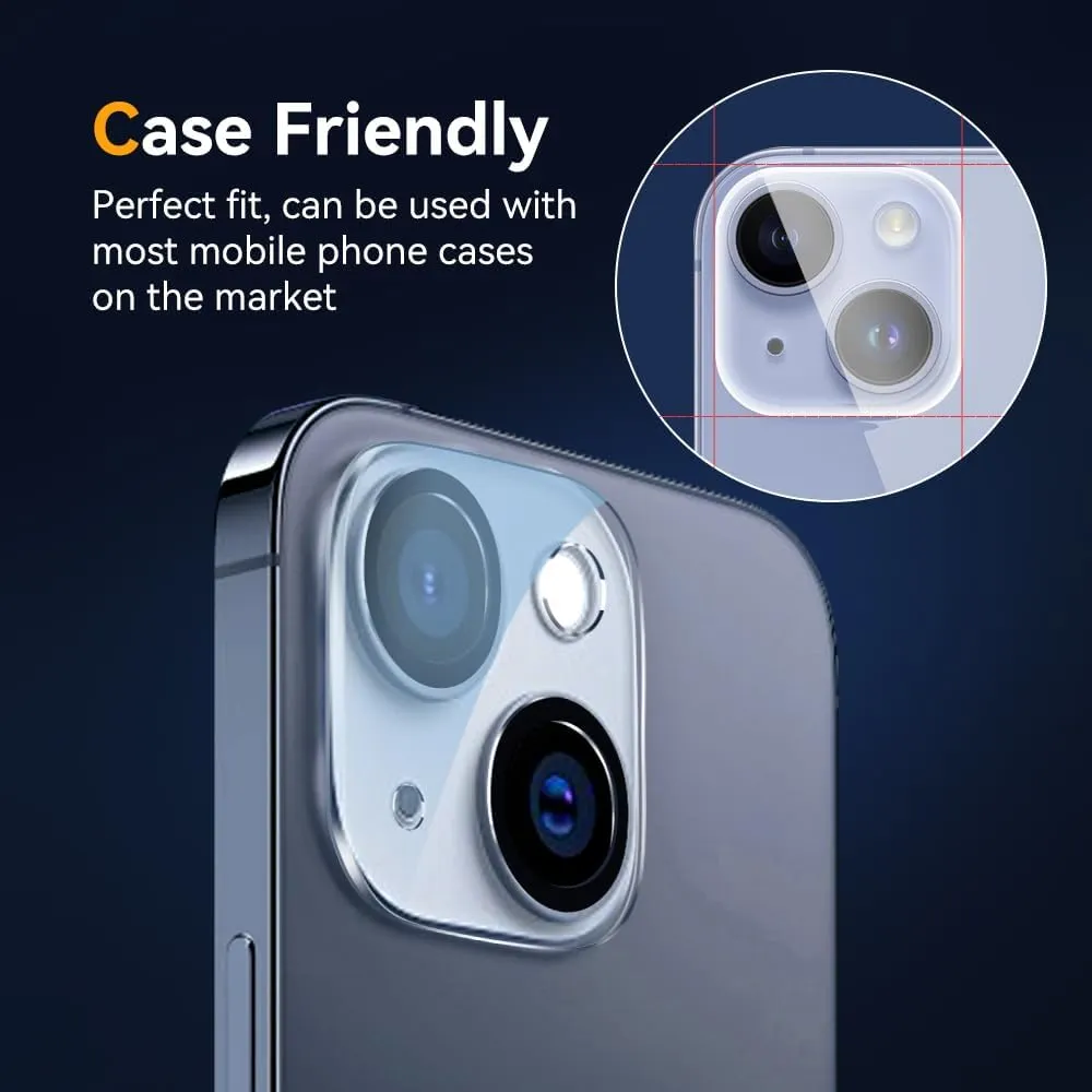Camera Lens Protector for iPhone 15 / iPhone 14 6.1"  iPhone 15 Plus/iPhone 14 Plus 6.7" ,9H Tempered GlassUltra HD, Scratch Resistance Easy to InstallCase Friendly[Does not Affect Night Shots] 3-Pack