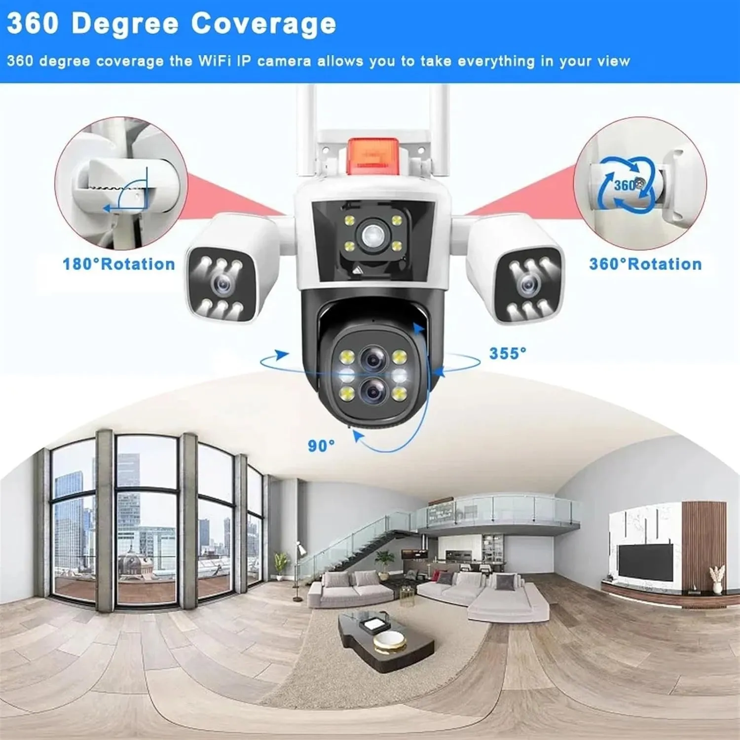 Cameras for Home Security 10X PTZ Zoom Four Lens Smart Home Surveillance Camera Outdoor 360 Panoramic View Cameras 16MP 8K Video Security CCTV Track with Motion Detection(Cam Add 32G Card)