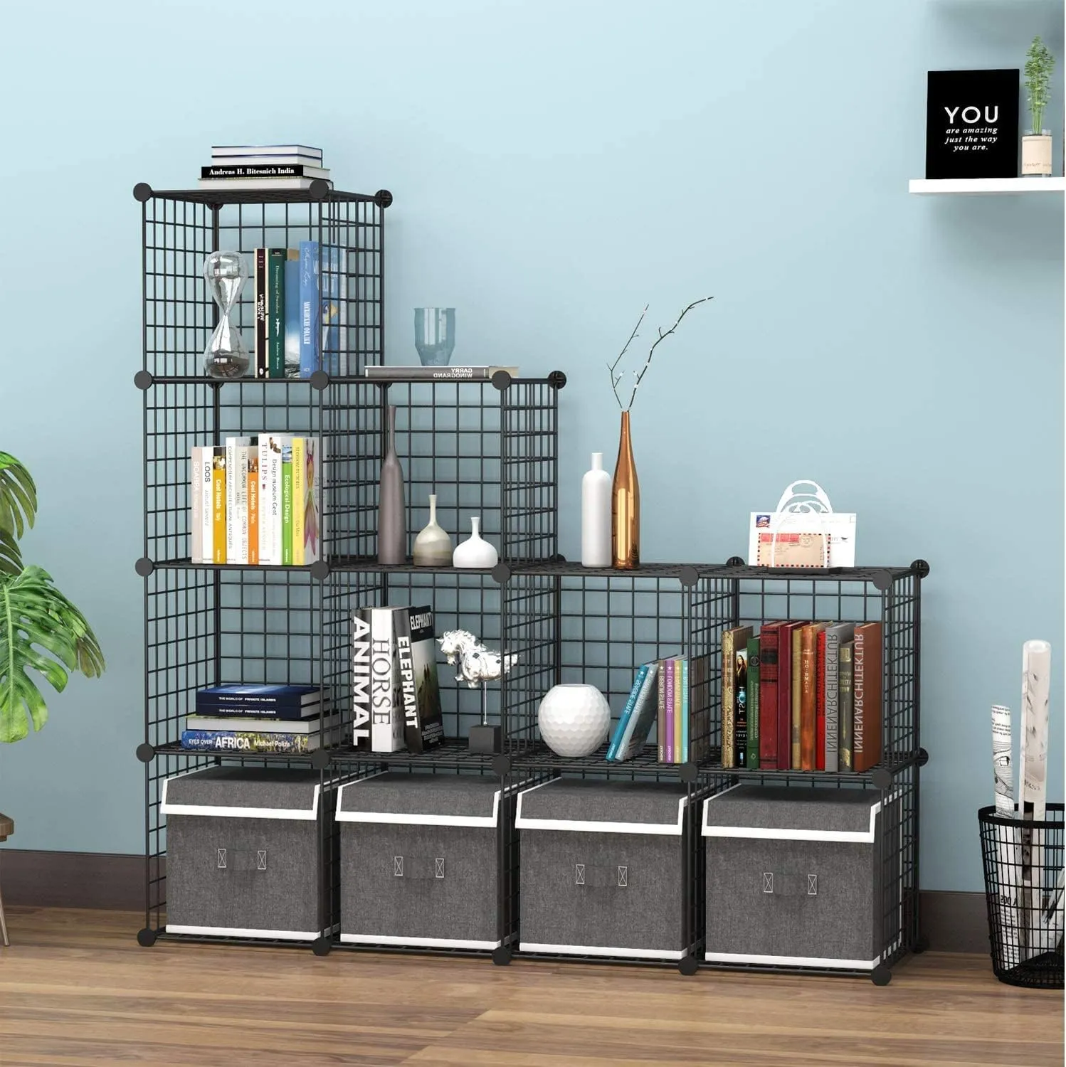 C&AHOME Wire Cube Storage, 12-Cube Storage Organizer Metal, C Grids Storage Bins Shelving, Modular Bookshelf Shelf, Closet Cabinet Ideal for Bedroom, Office 36.6L x 12.4W 48.4H Black