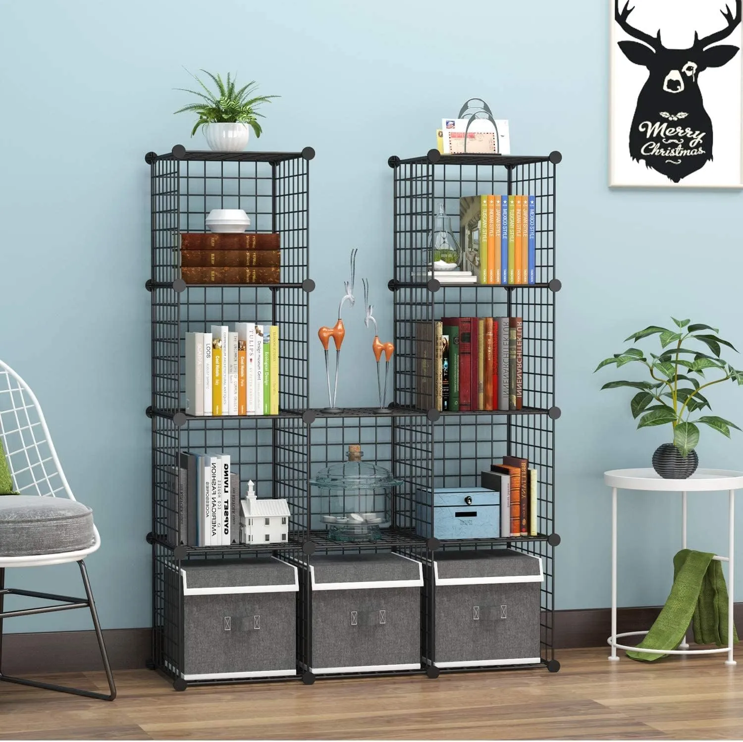 C&AHOME Wire Cube Storage, 12-Cube Storage Organizer Metal, C Grids Storage Bins Shelving, Modular Bookshelf Shelf, Closet Cabinet Ideal for Bedroom, Office 36.6L x 12.4W 48.4H Black