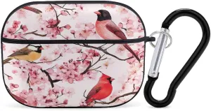 Cardinal Cherry Flower Earbud Case Bluetooth Headphone Case Full Protective Case with Keychain Compatible with Airpods Pro Black-Style