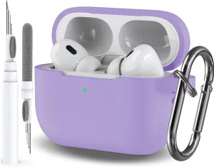 Case for Airpods Pro 2/1 Gen Cover for Men Women Girl, Compatible Airpods Pro 2nd/1st Generation Case, Soft Silicone Apple iPod Pro Gen Protective Cover Skin with Keychain Cleaner Pen, Purple