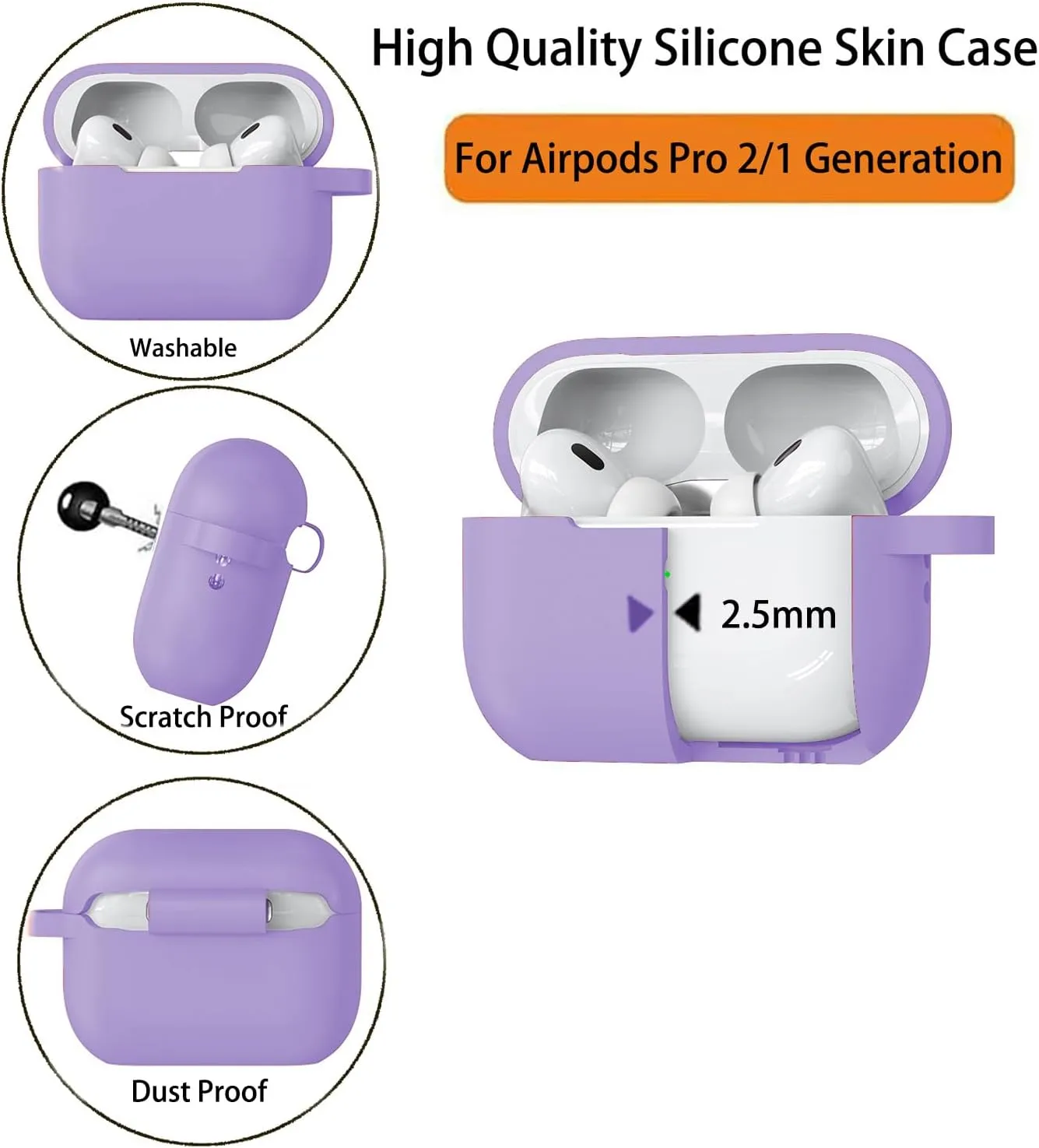 Case for Airpods Pro 2/1 Gen Cover for Men Women Girl, Compatible Airpods Pro 2nd/1st Generation Case, Soft Silicone Apple iPod Pro Gen Protective Cover Skin with Keychain Cleaner Pen, Purple