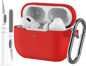 Case for Airpods Pro 2/1 Gen Cover for Men Women Girl, Compatible Airpods Pro 2nd/1st Generation Case, Soft Silicone Apple iPod Pro Gen Protective Cover Skin with Keychain Cleaner Pen, Red