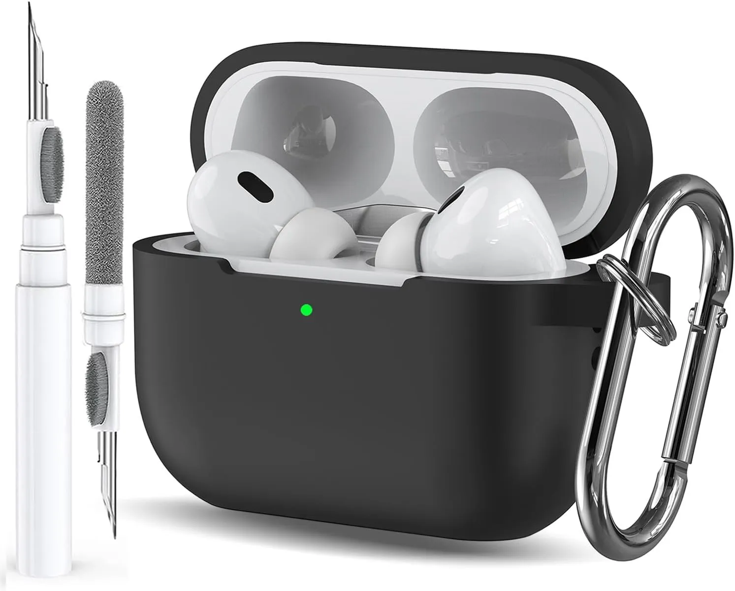 Case for Airpods Pro 2/1 Gen Cover for Men Women Girl, Compatible Airpods Pro 2nd/1st Generation Case, Soft Silicone Apple iPod Pro Gen Protective Cover Skin with Keychain Cleaner Pen,Black