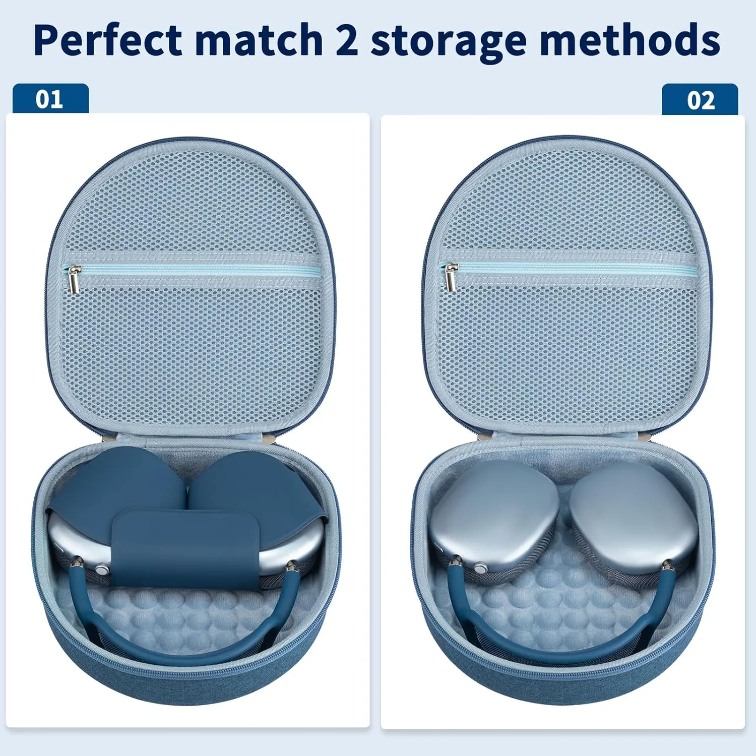 Case for Apple Airpods Max Headphones, Travel Portable Headphone Hard Case Cover Bag, Mesh Pouch with Zipper for Charger and Accessories (Blue)
