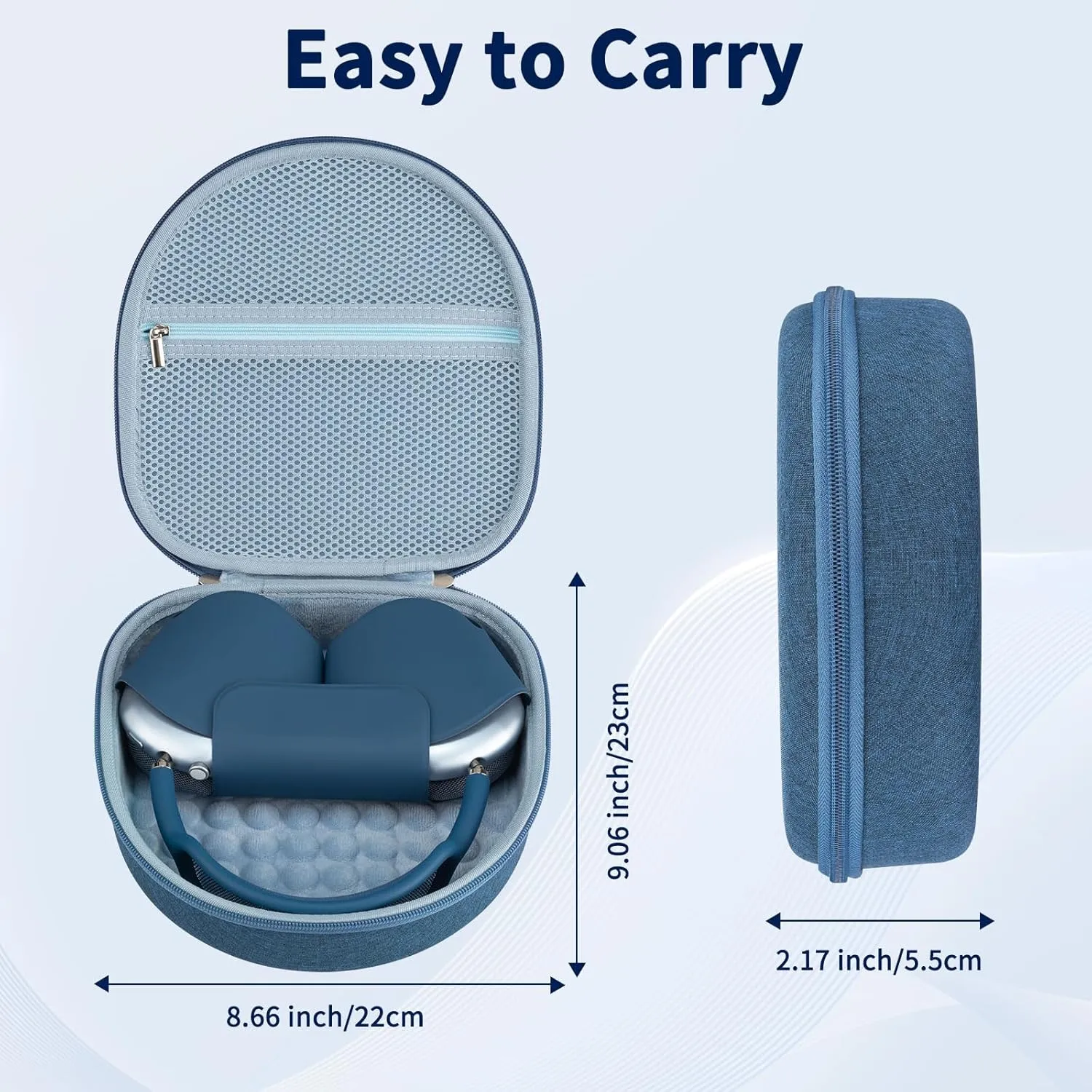 Case for Apple Airpods Max Headphones, Travel Portable Headphone Hard Case Cover Bag, Mesh Pouch with Zipper for Charger and Accessories (Blue)