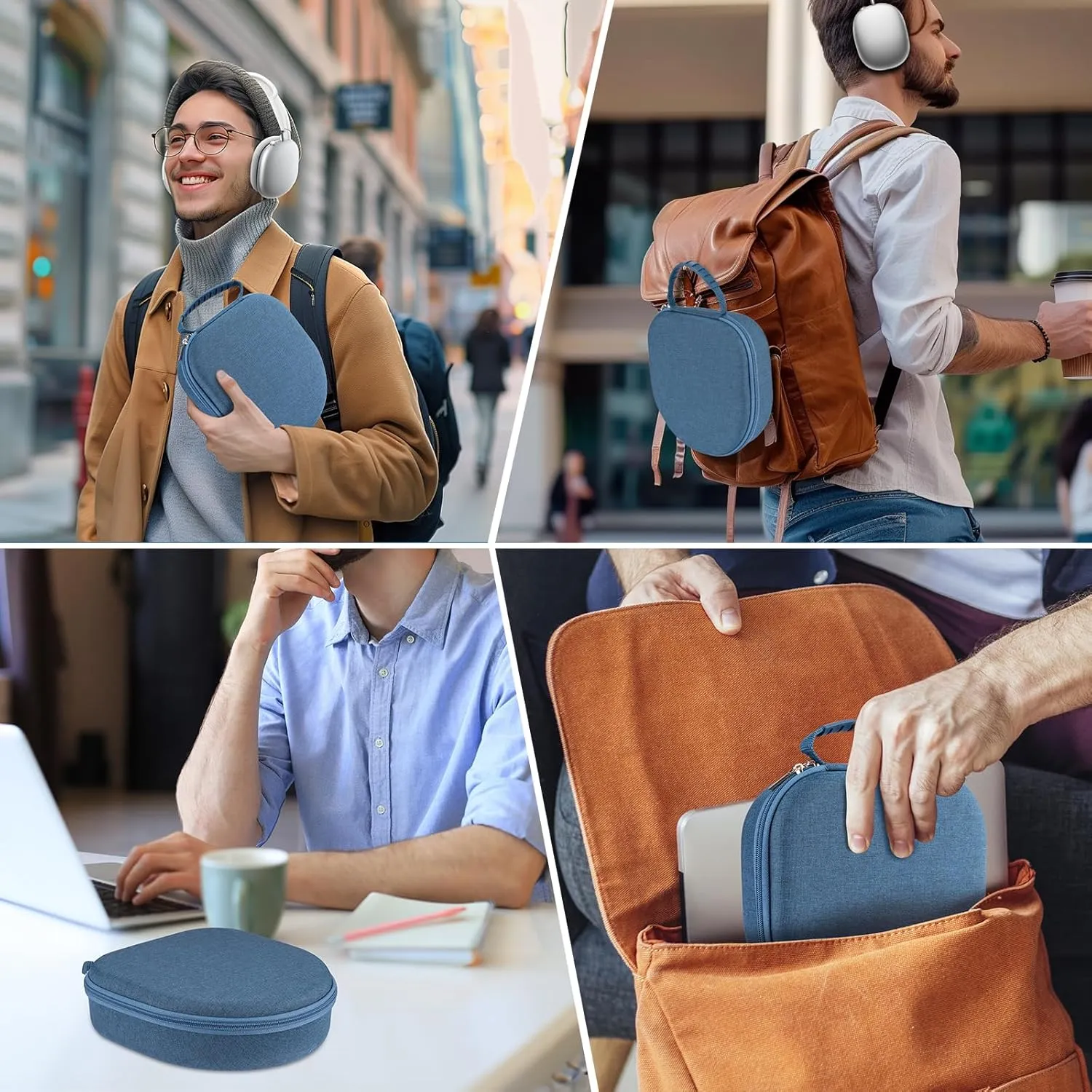 Case for Apple Airpods Max Headphones, Travel Portable Headphone Hard Case Cover Bag, Mesh Pouch with Zipper for Charger and Accessories (Blue)
