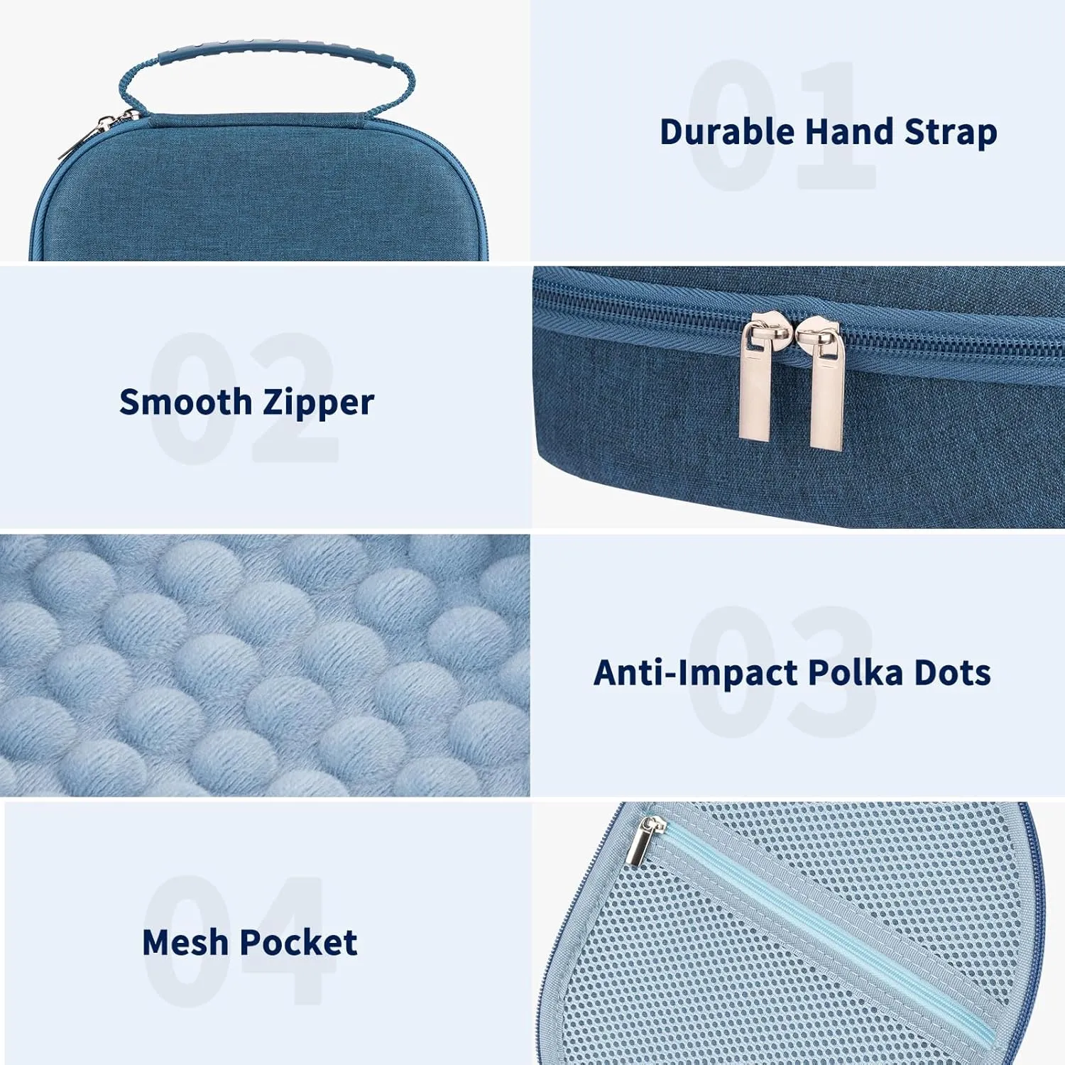Case for Apple Airpods Max Headphones, Travel Portable Headphone Hard Case Cover Bag, Mesh Pouch with Zipper for Charger and Accessories (Blue)