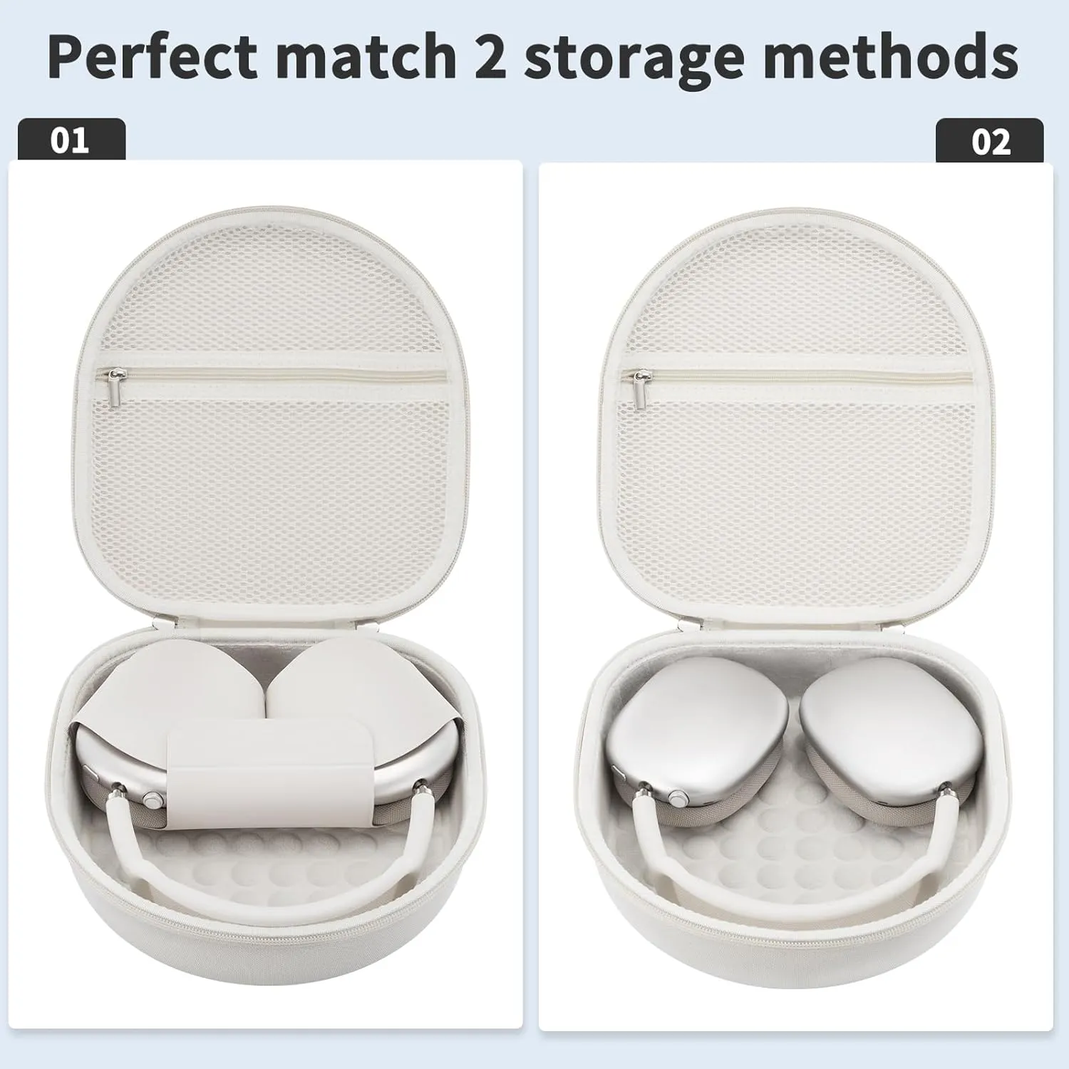 Case for Apple Airpods Max Headphones, Travel Portable Headphone Hard Case Cover Bag, Mesh Pouch with Zipper for Charger and Accessories (Starlight)