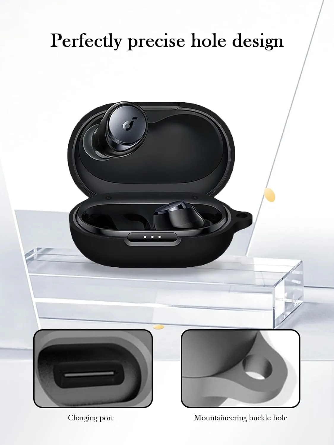 Case for Soundcore by Anker Space A40 Adaptive Active Noise Cancelling Wireless Earbuds,Soft Protective,BOVUGAC Silicone Case Cover For Soundcore space A40 with Keychain & Cleaning Kit & Lanyard-Black