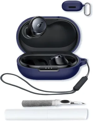 Case for Soundcore by Anker Space A40 Adaptive Active Noise Cancelling Wireless Earbuds,Soft Protective,BOVUGAC Silicone Case Cover for Soundcore Space A40 with Keychain & Cleaning Kit & Lanyard-Blue