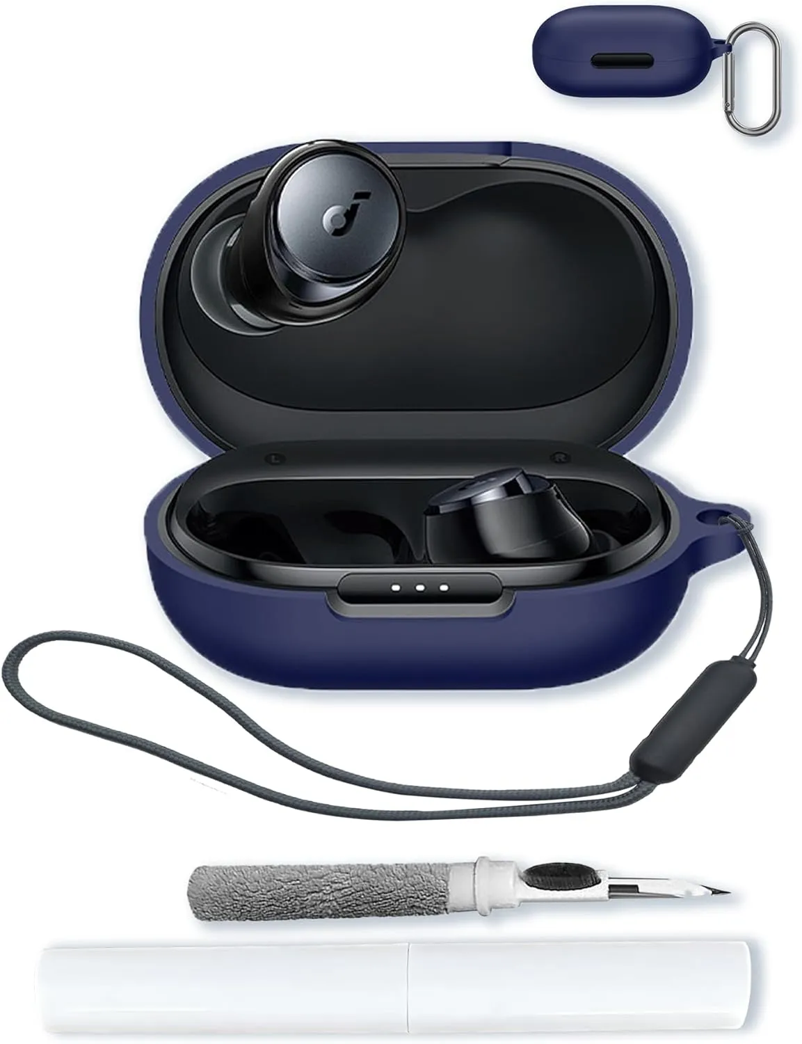 Case for Soundcore by Anker Space A40 Adaptive Active Noise Cancelling Wireless Earbuds,Soft Protective,BOVUGAC Silicone Case Cover for Soundcore Space A40 with Keychain & Cleaning Kit & Lanyard-Blue
