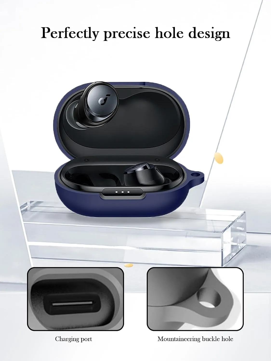 Case for Soundcore by Anker Space A40 Adaptive Active Noise Cancelling Wireless Earbuds,Soft Protective,BOVUGAC Silicone Case Cover for Soundcore Space A40 with Keychain & Cleaning Kit & Lanyard-Blue