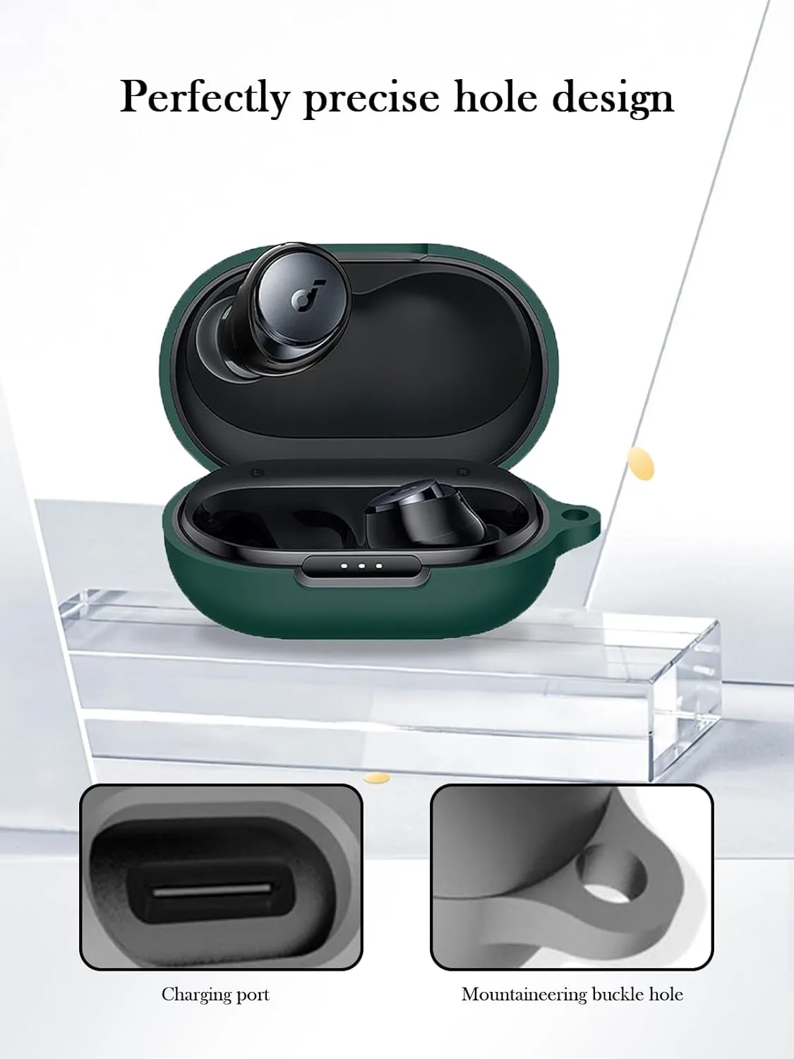Case for Soundcore by Anker Space A40 Adaptive Active Noise Cancelling Wireless Earbuds,Soft Protective,BOVUGAC Silicone Case Cover For Soundcore space A40 with Keychain & Cleaning Kit & Lanyard-Green