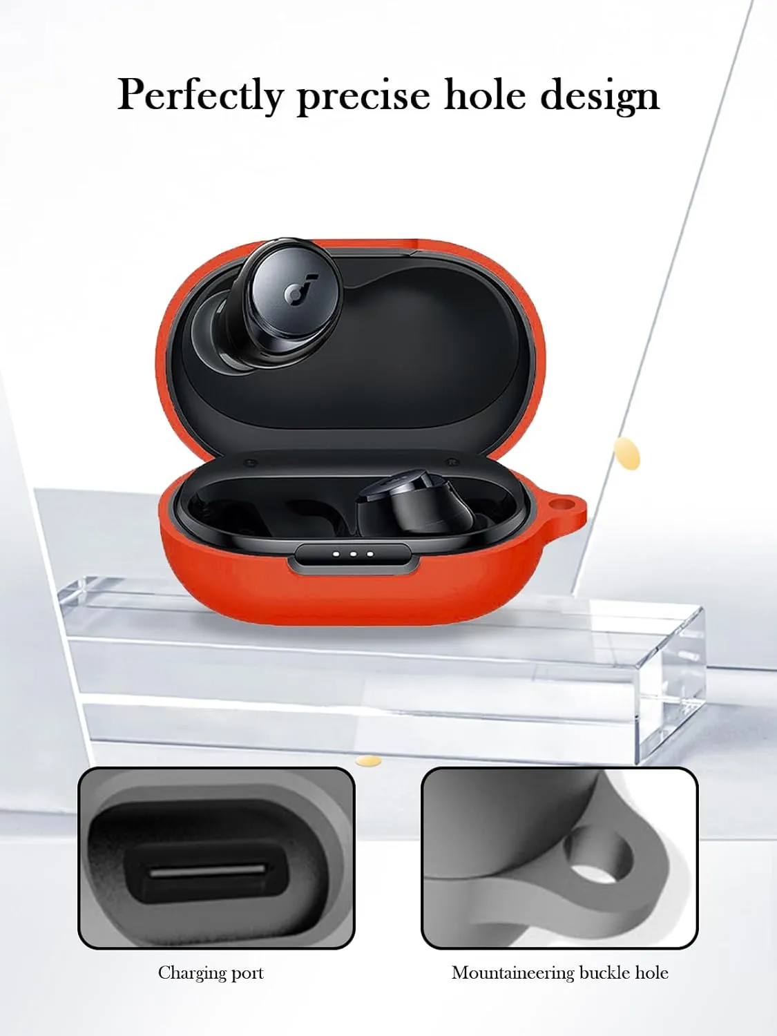 Case for Soundcore by Anker Space A40 Adaptive Active Noise Cancelling Wireless Earbuds,Soft Protective,BOVUGAC Silicone Case Cover for Soundcore Space A40 with Keychain & Cleaning Kit & Lanyard-Red