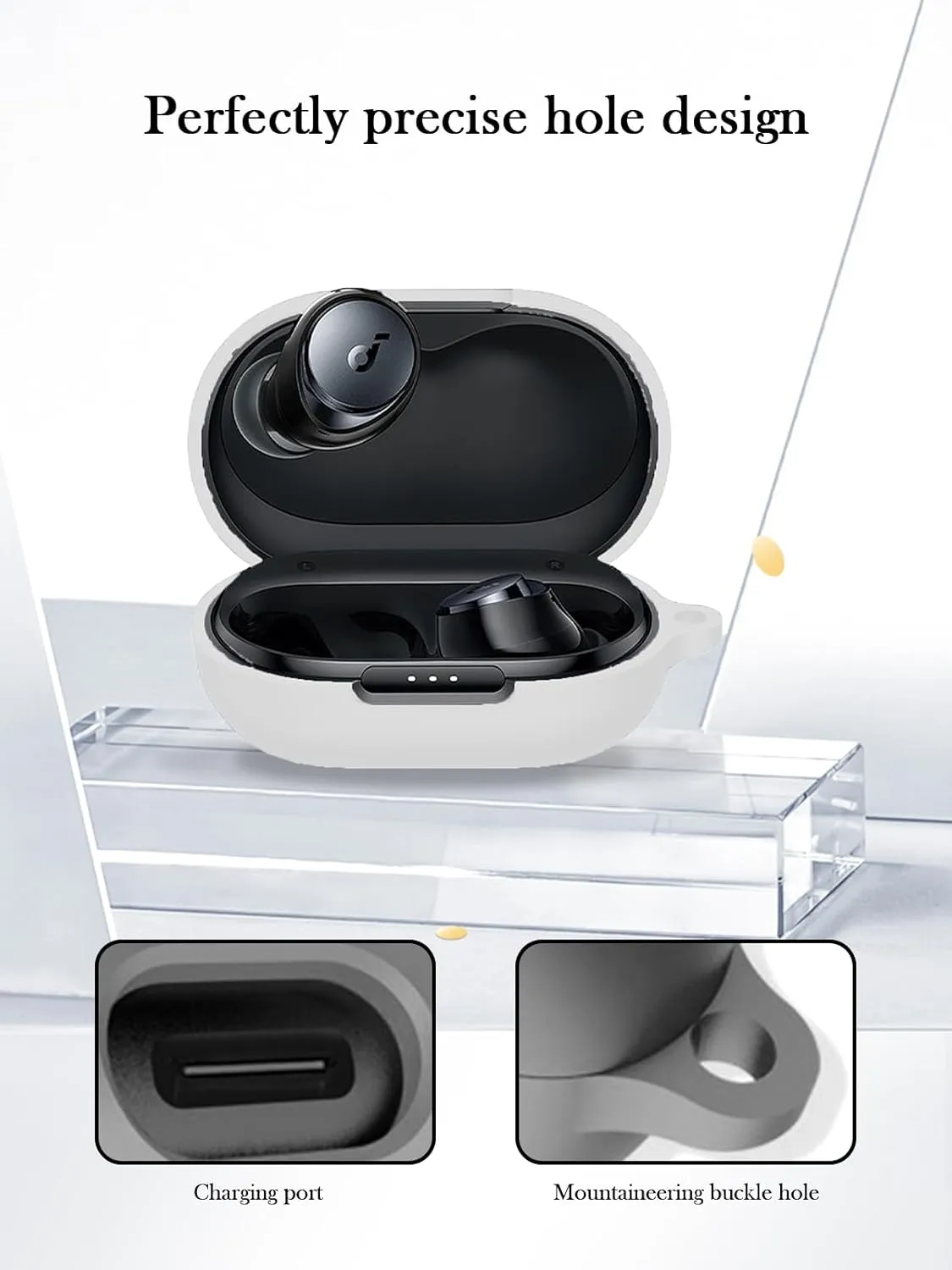 Case for Soundcore by Anker Space A40 Adaptive Active Noise Cancelling Wireless Earbuds,Soft Protective,BOVUGAC Silicone Case Cover For Soundcore space A40 with Keychain & Cleaning Kit & Lanyard-White