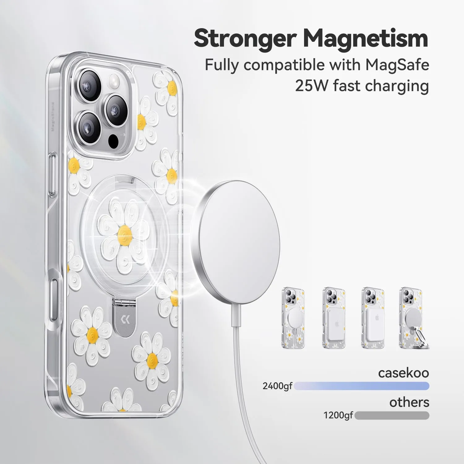 CASEKOO Oil Painting Daisy for iPhone 16 Pro Max Case with Magnetic Ring Stand [Compatible with MagSafe] [Military-Grade Protection] Fashion Clear Back, Soft Edge, for Women