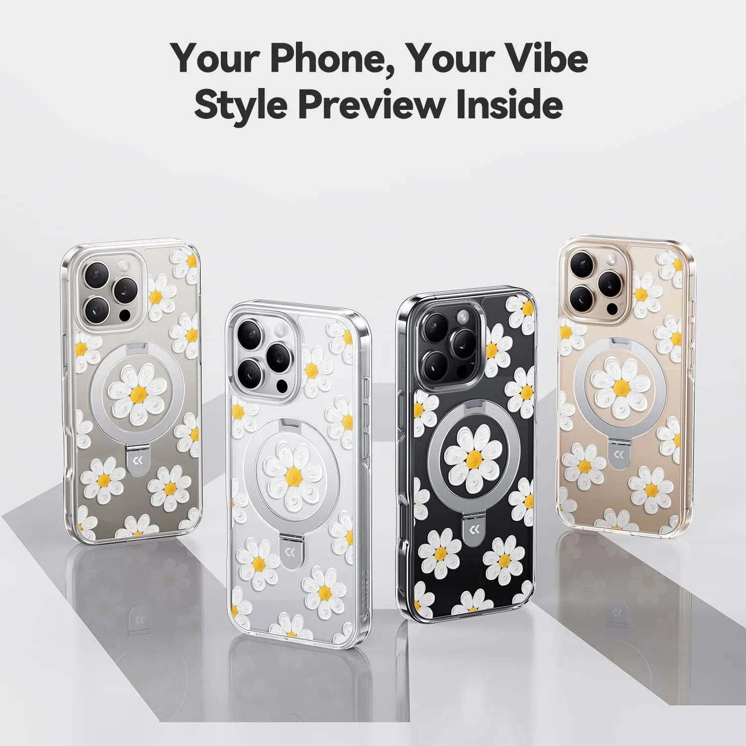 CASEKOO Oil Painting Daisy for iPhone 16 Pro Max Case with Magnetic Ring Stand [Compatible with MagSafe] [Military-Grade Protection] Fashion Clear Back, Soft Edge, for Women