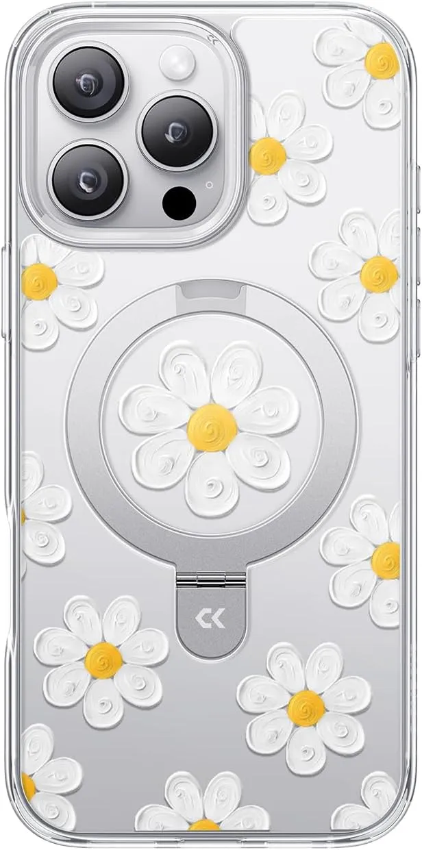 CASEKOO Oil Painting Daisy for iPhone 16 Pro Max Case with Magnetic Ring Stand [Compatible with MagSafe] [Military-Grade Protection] Fashion Clear Back, Soft Edge, for Women